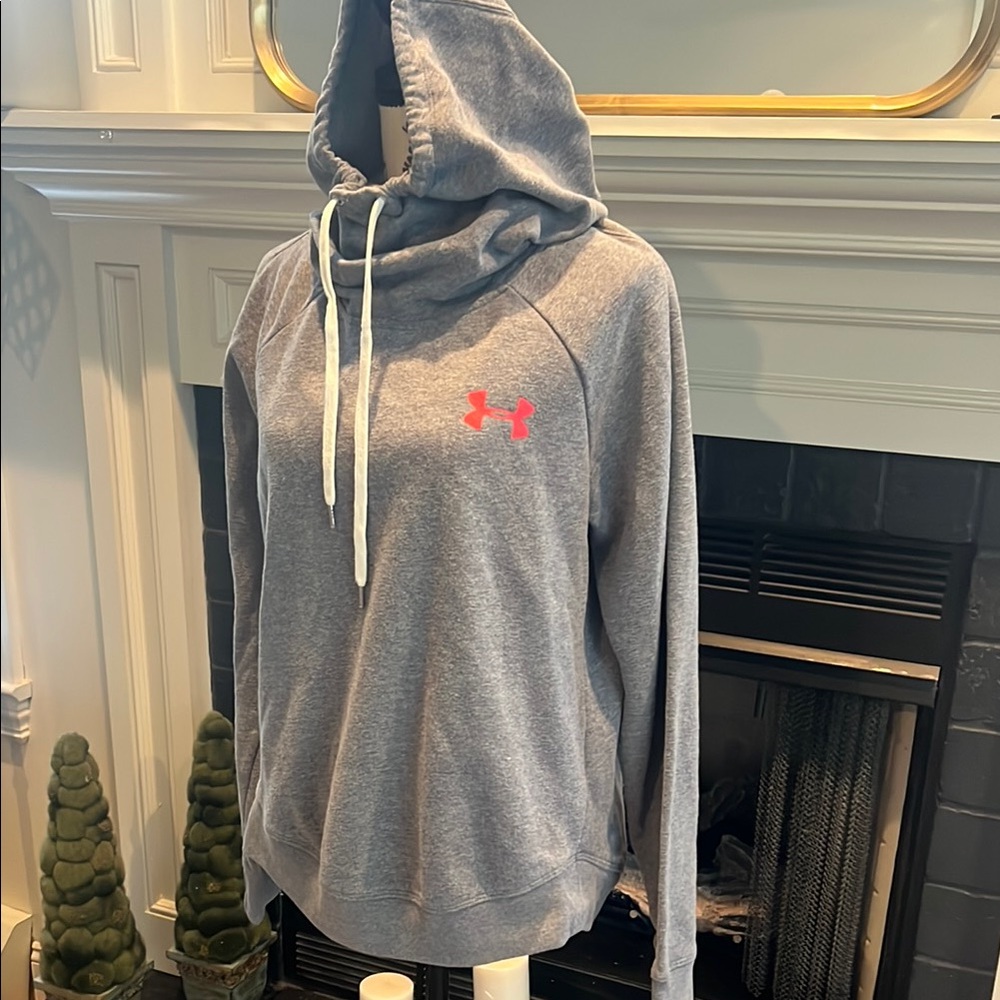 Under Armour Heather Gray Hoodie with Coral Logo